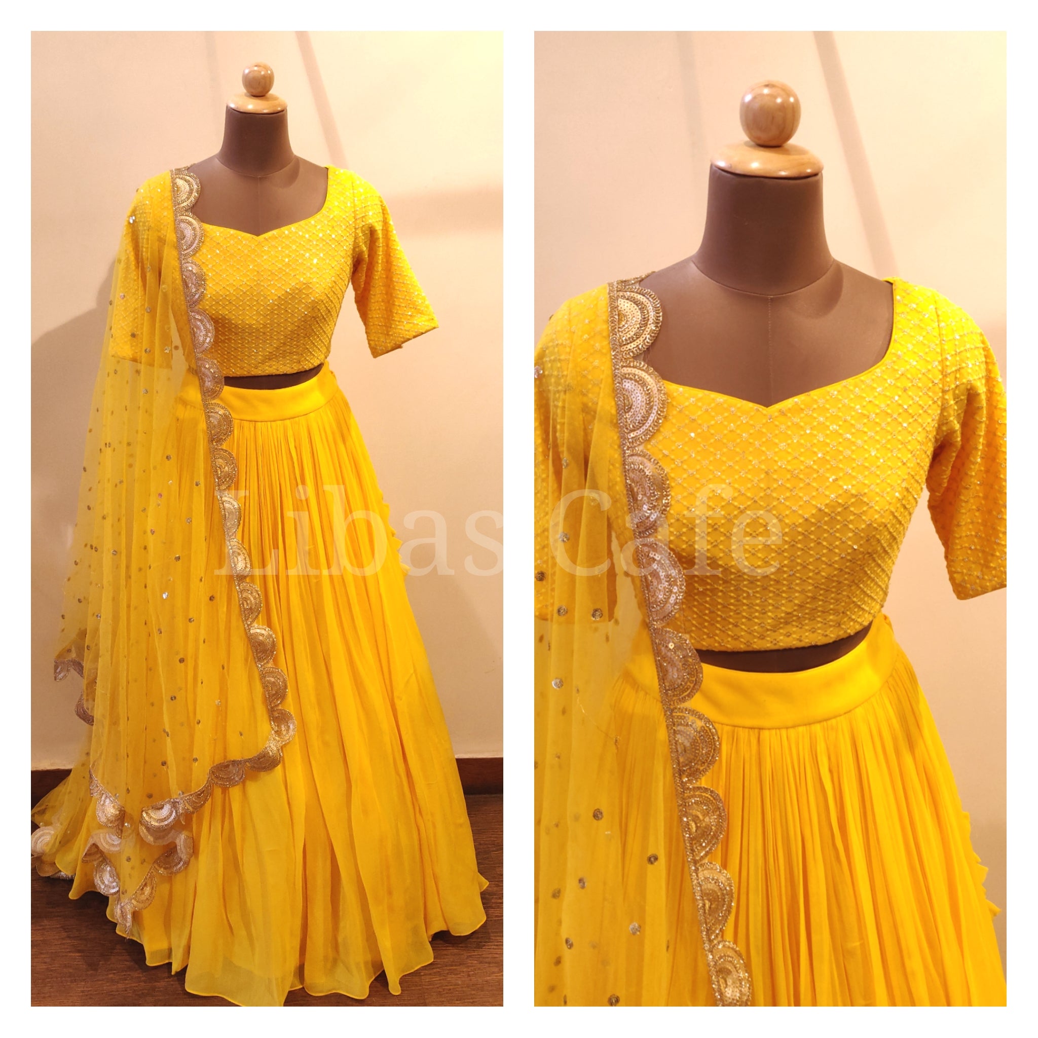 Yellow Thread Emrboidered Lehenga